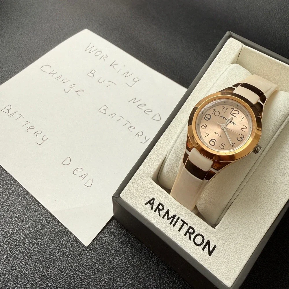 MSRP‎ $40 Armitron 25/6418 Women's Rose Gold Resin Strap Watch NEEDS BATT